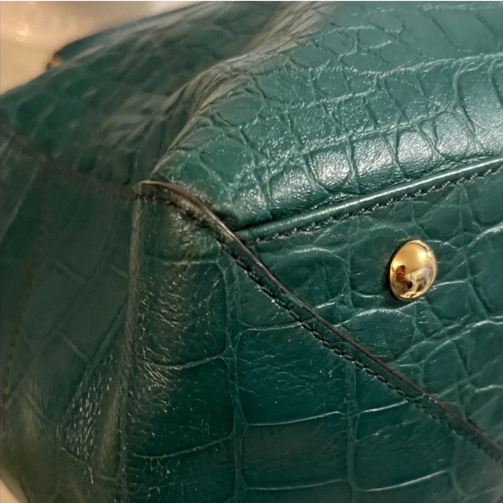 MCM 1st Lady Collection Teal Crocodile-Embossed Satchel